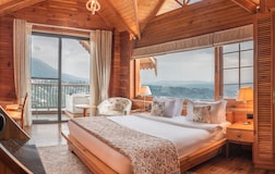 Swiss Wooden Jacuzzi Chalet with Balcony and Mountain View