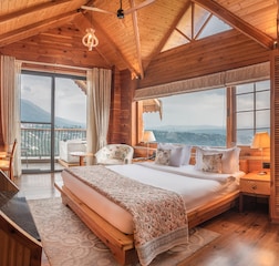 Swiss Wooden Jacuzzi Chalet with Balcony and Mountain View